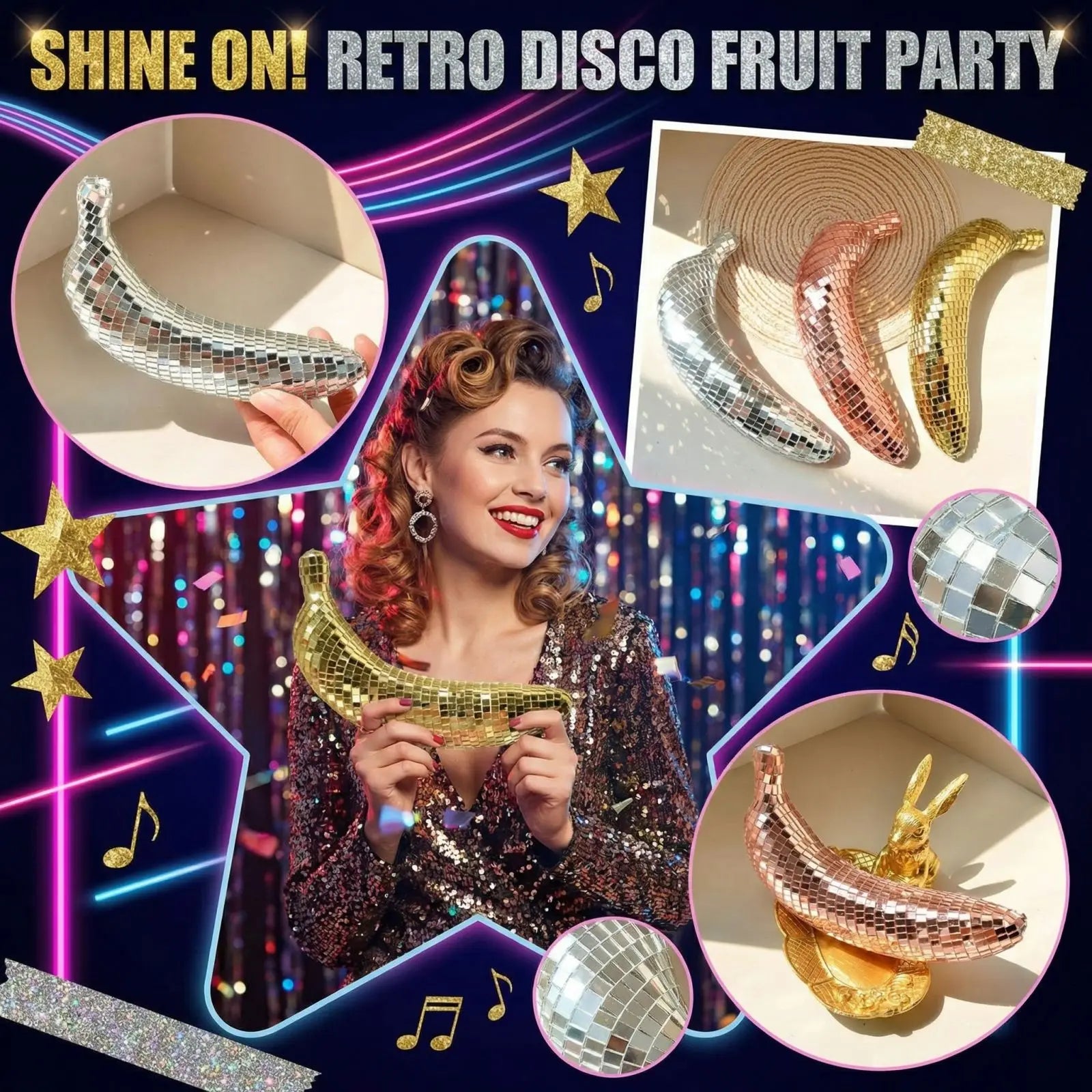 Disco Mirror Banana Figurine – Reflective Retro Desk Ornament Novelty Desk Ornament Oasis Select