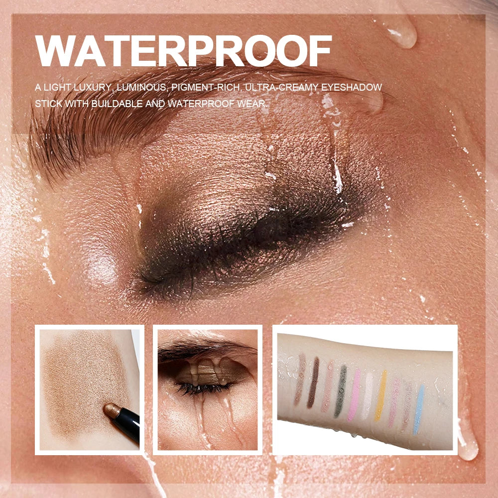 10 Colors Longwear Crease-proof Eyeshadow Pencil Stick Lasting Glitter Shimmer Matte Eye Shadow Highlighter Pen Eyes Makeup Too Oasis Select
