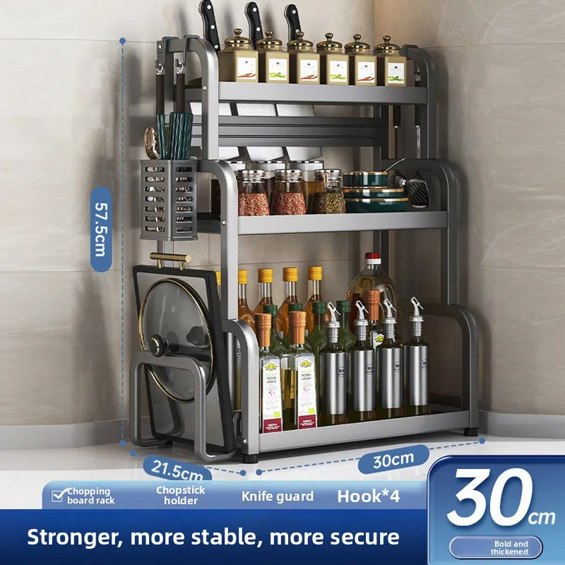 Kitchen Rack Multifunctional Seasonings Multi-layer Countertop Chopsticks Storage Knife Holder Stainless Steel Oil Oasis Select Gun ash-3-30
