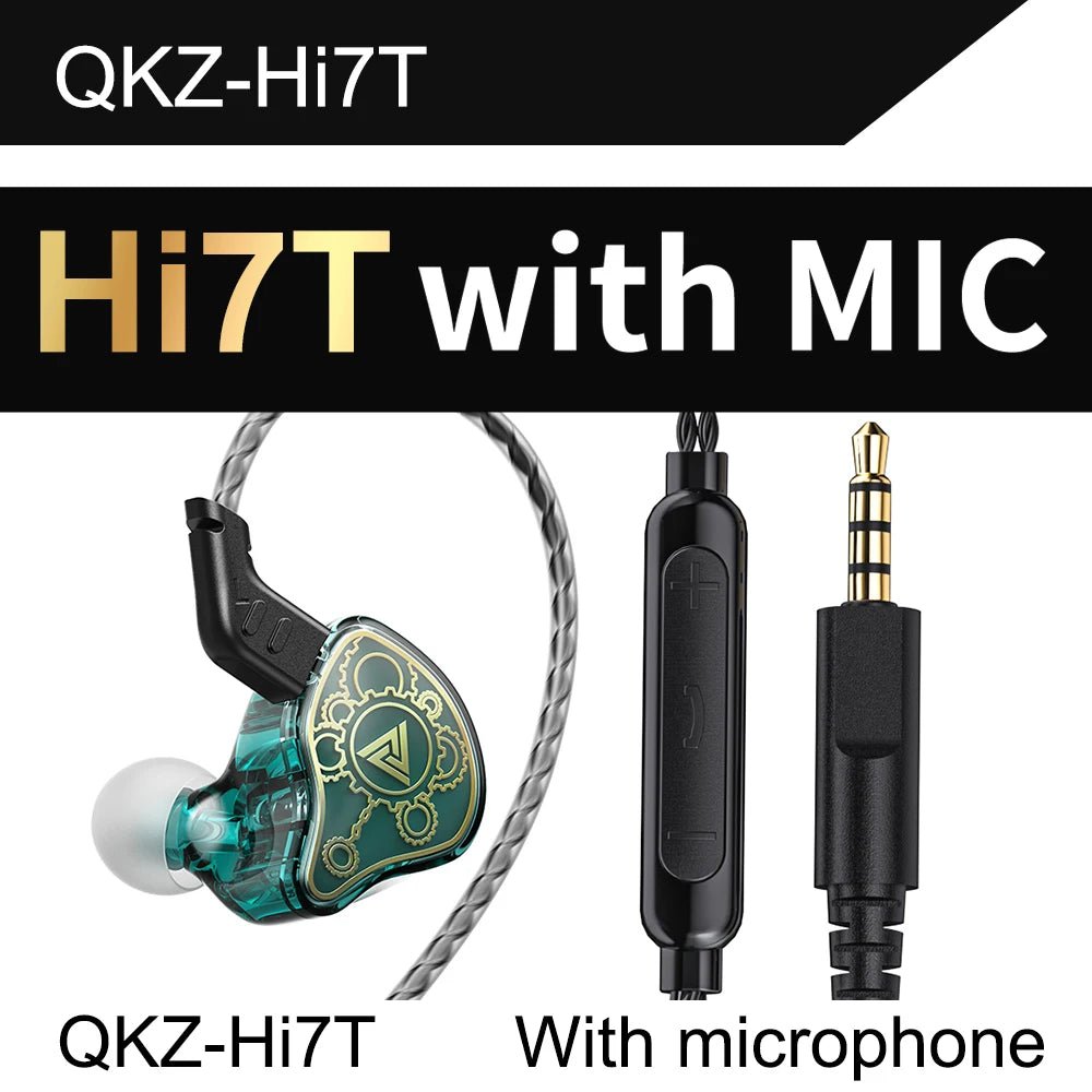 Original QKZ Hi7T In-ear Earphones Professional Dynamic Driver HiFi Acoustios Mointor Music Game Headset 3.5MM AUX With MIC Oasis Select Green