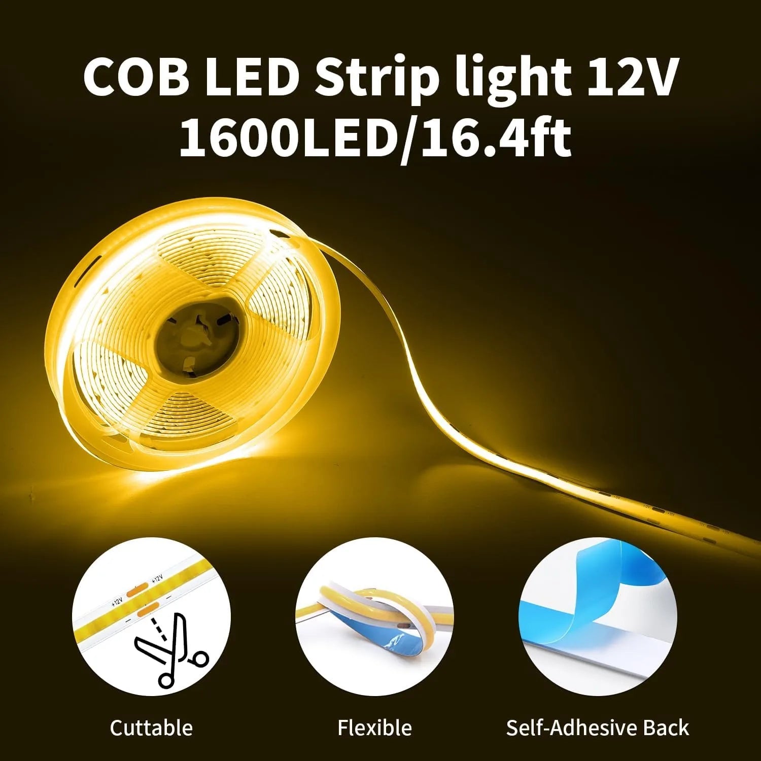 DC 12V 24V 8MM COB LED Light Strip Room Decoration 320LEDs/m Led Tape High Density Flexible 3000K 3500K 4000K 6000K Oasis Select