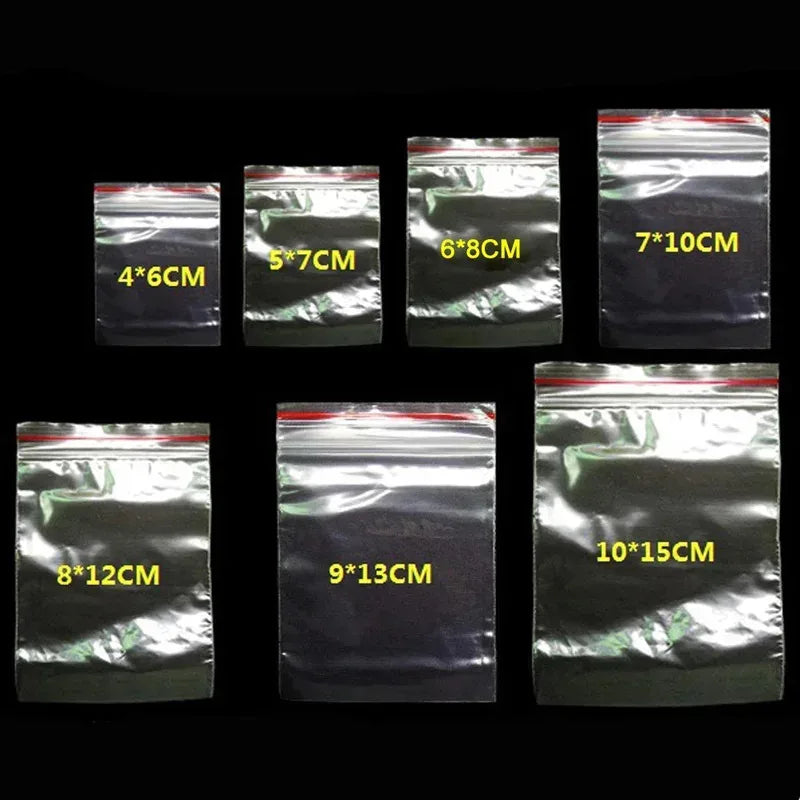 100/200/300pcs Small Zip Lock Plastic Bag Reclosable Transparent Bag Shoe Bag Vacuum Bag Poly Clear Bags Thickness 0.05mm Oasis Select