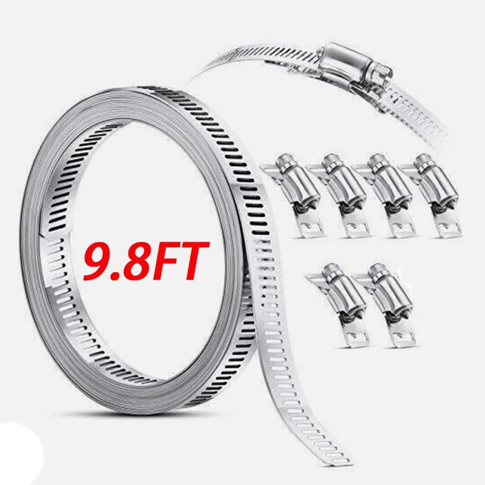 9.8ft Adjustable Large Hose Clamps Worm Gear Stainless Steel Clamp+6 Fasteners Automobiles Accessories Clamp And Fasteners Oasis Select Default Title