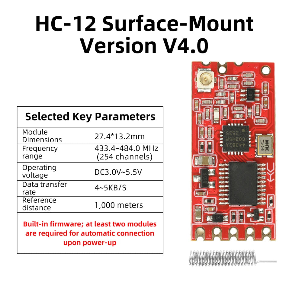 SI4438 Wireless Serial Communication Module HC-12 V4.0 with 1000m Range 433.4-483.8MHz RF Module for Industrial Automation Oasis Select