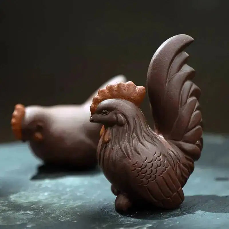 Yixing Zisha Tea Pet Zodiac Rooster Ornament Handmade Rooster Sculpture Tea Set Accessories Purple Clay Good Luck and Oasis Select