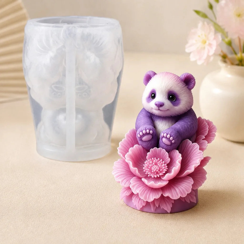 3D Panda Peony Silicone Candle Mold | Food-Grade DIY Craft