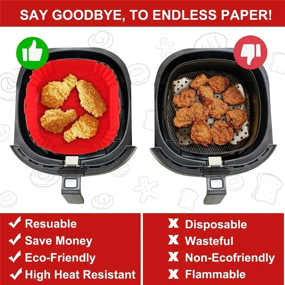 Reusable Airfryer Pan Liner Accessories Silicone Air Fryers Oven Baking Tray Pizza Fried Chicken Airfryer Silicone Basket Oasis Select