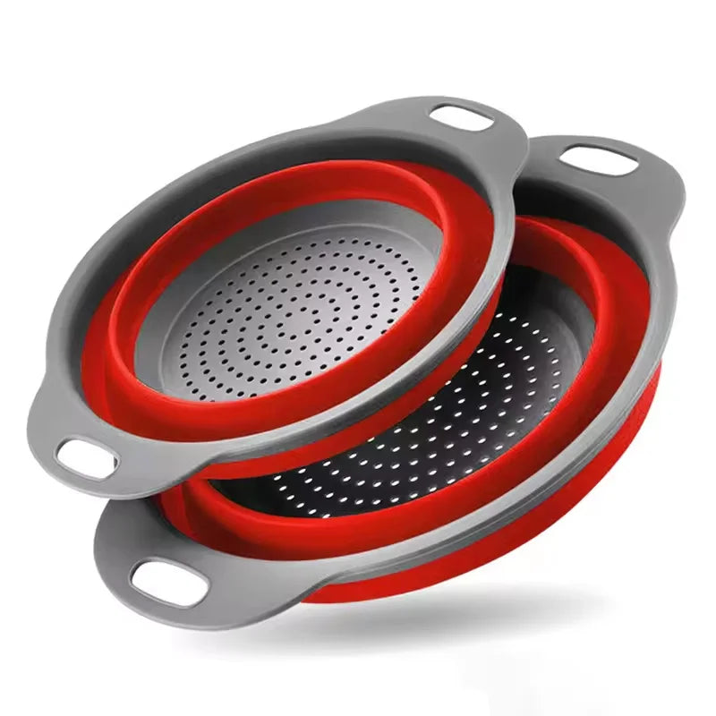 Silicone Folding Drain Basket Fruit Vegetable Washing Basket Foldable Strainer Colander Collapsible Drainer Kitchen Storage Tool Oasis Select Red S-20x25cm