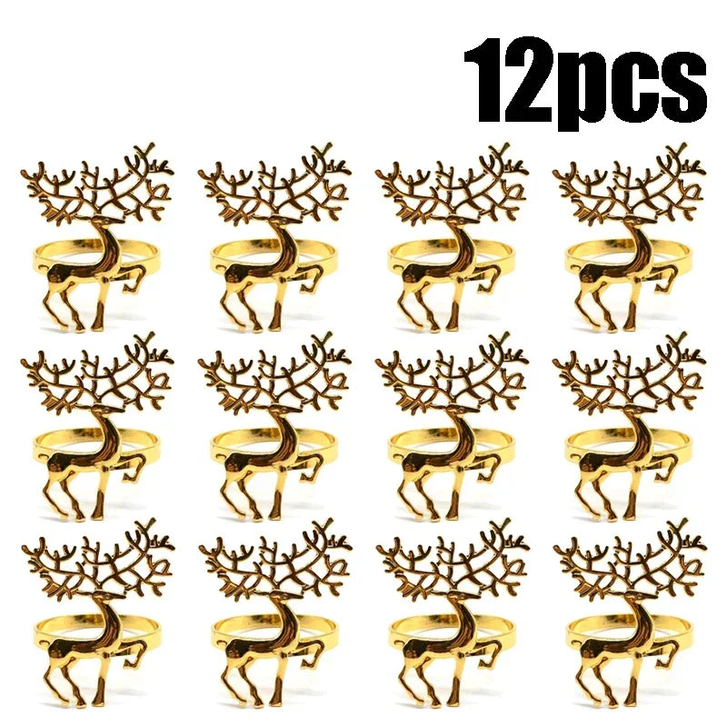 60-Pack Gold Elk Christmas Napkin Rings – Festive Table Decor