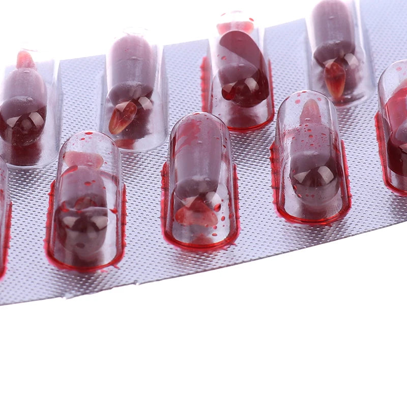 10Pcs Halloween Fake Blood Capsule Halloween April Fools Day Party Prank Blood Spitting Prop Funny Scary Vampire Supplies Oasis Select
