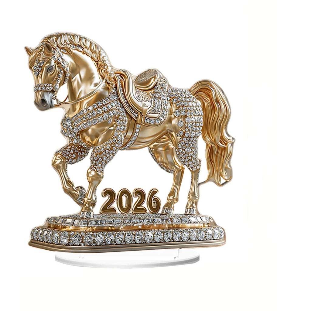 New 2026 Year of the Horse Zodiac Desktop Ornament 2D Flat Acrylic Horse Tabletop Sculpture Living Room Office Home Decoration Oasis Select