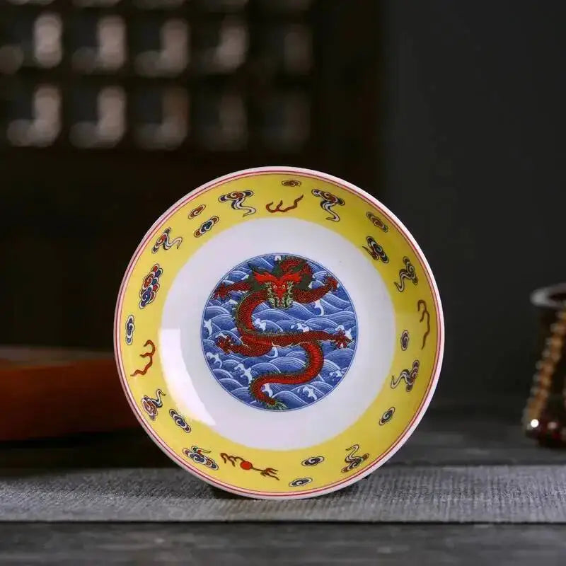 Ceramic Dragon Dish Chinese Bone Porcelain Deep Flat Dish Slag Dish Oasis Select 4in dish