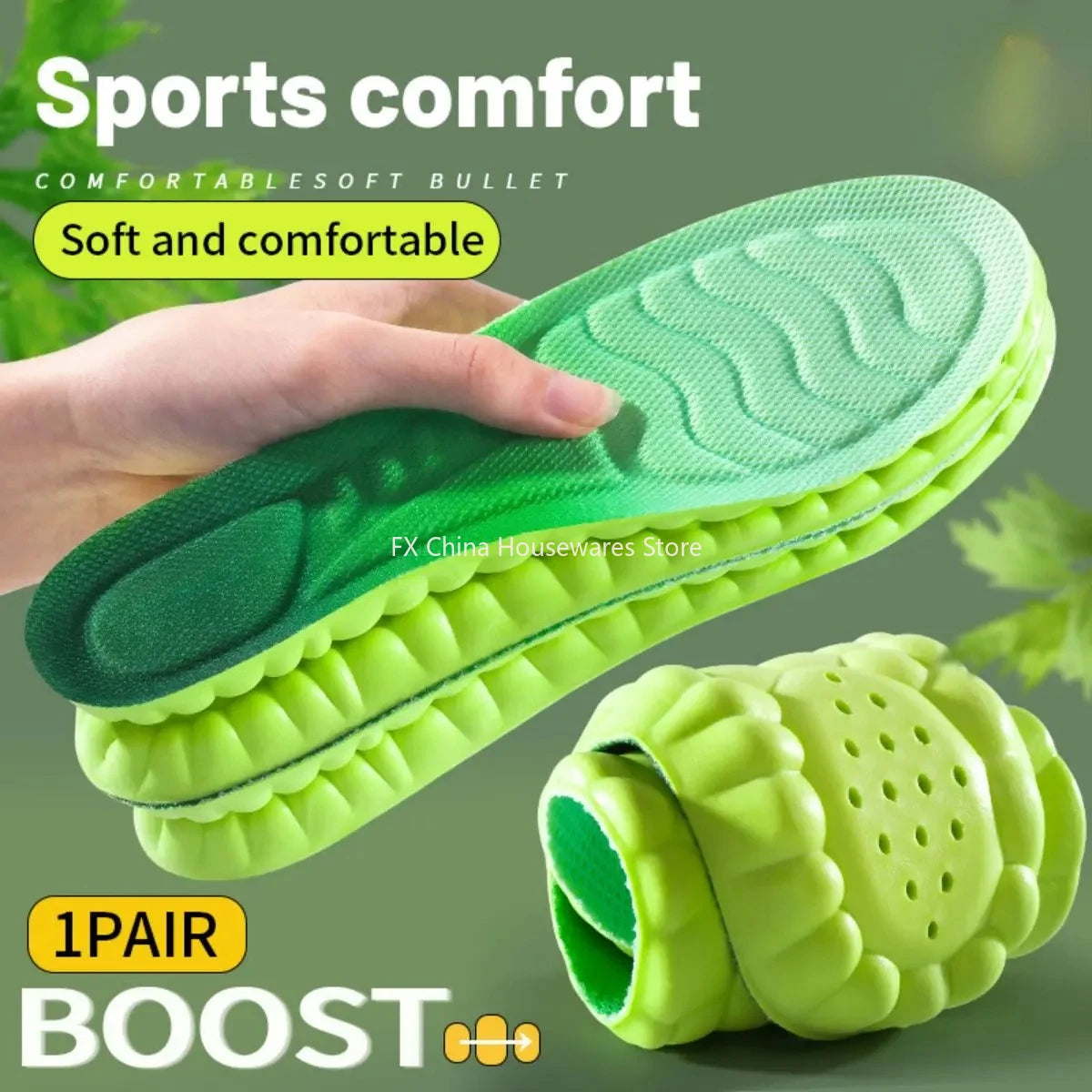 1Pair Sport Insoles PU High Stretch Shock Resistant Insoles - Antibacterial, Anti-Odor, Breathable, for Sports & Daily Use Oasis Select