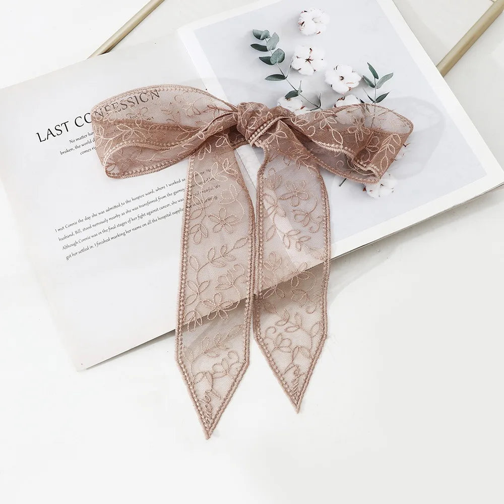 Ins Elegant Thin Women Narrow Long Scarf Korean Version Embroidered Flower Ribbon Waistband 140cm Y2k Female Headscarf Summer Oasis Select Khaki