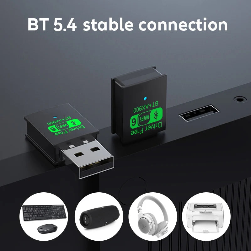2 IN 1 WIFI6 AX900 USB WiFi Bluetooth 5.4 Wireless Adapter Dual Band 2.4G+5GHz 900Mbps Network Card Receiver Dongle For Win10/11 Oasis Select