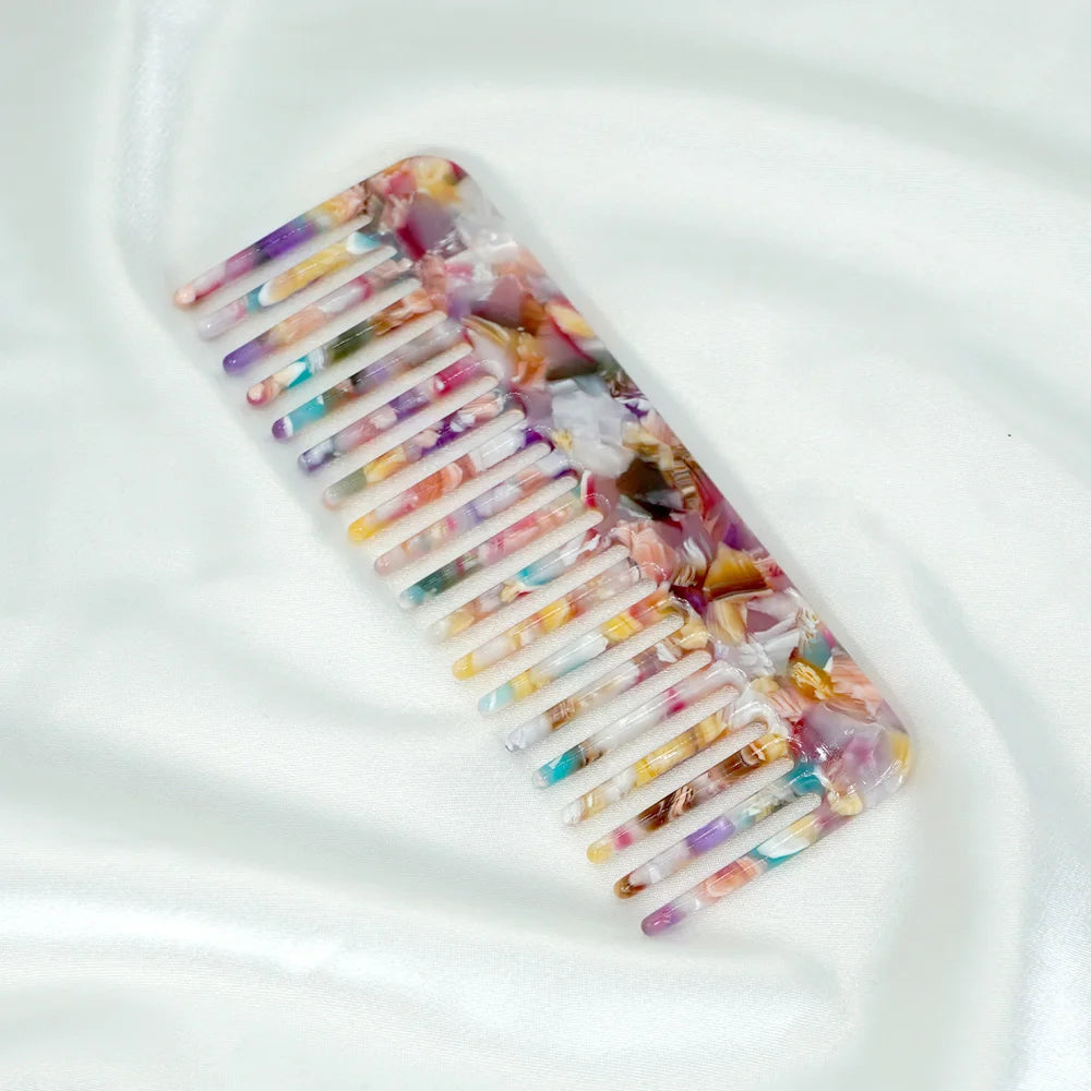 Acetate Hair Comb Set - Wide Tooth Detangling Comb, Anti-static, Tortoise & Colorful Pattern, for Curly/Thick Hair, Daily & Trav Oasis Select sz322-Floralpattern