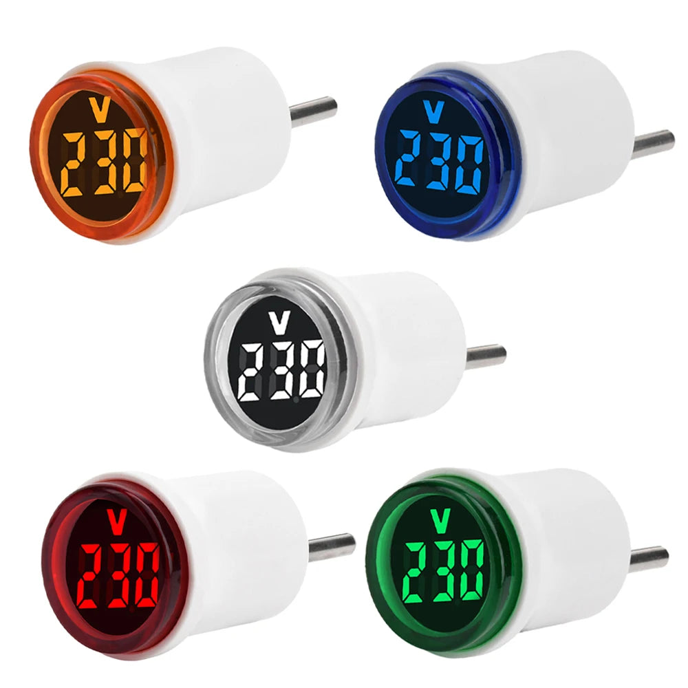 LED Digital Voltmeter AC 50-500V Round Mini Voltage Meter Red/White/Blue/Green/Orange Voltage Tester Voltage Monitor EU Plug Oasis Select