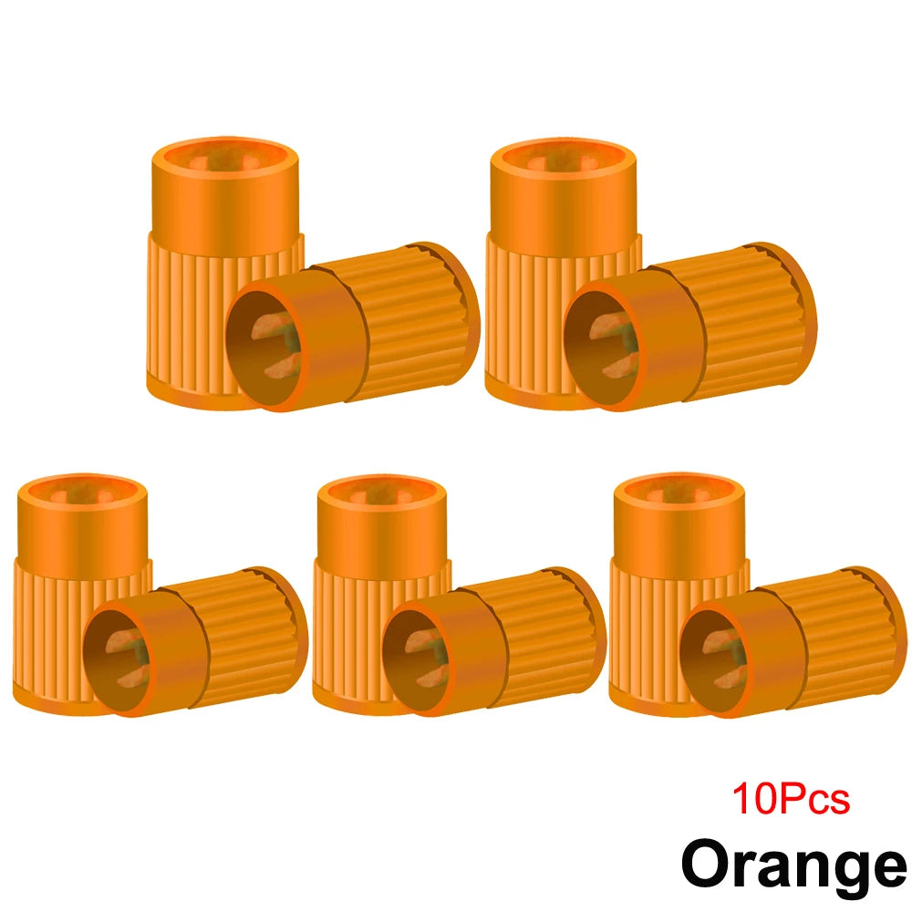 Tire Stem Valve Caps with Valve Core Remover Tool Plastic Dust Caps Universal for Cars, Bike and Bicycle, Trucks, Motorcycles Oasis Select Orange-10Pcs