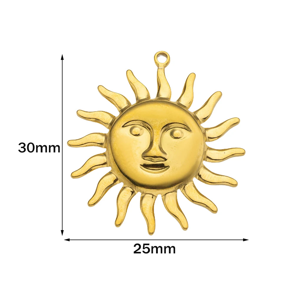 5pcs Stainless Steel Celestial Sun Charms Smile Pendants DIY for Necklace Bracelet Jewelry Making Craft Supplies Party Decor Oasis Select Gold 25x30mm