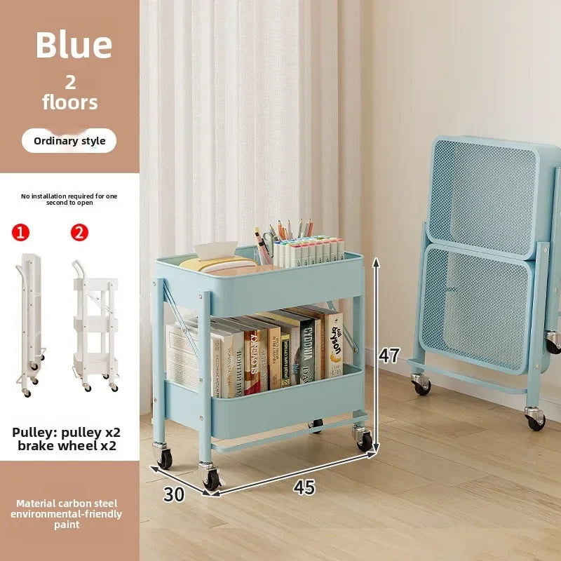 Multi-functional trolley rack household folding multi-layer carbon steel storage rack Oasis Select Blue A