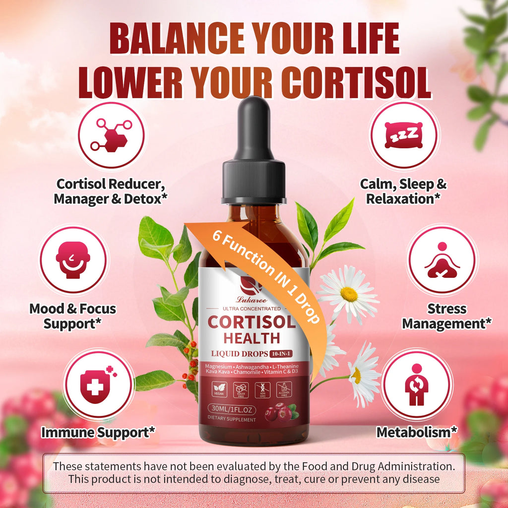 Lukaree 60ML Cortisol Supplements for Women & Men with Magnesium,Kava Kava for Cortisol Reducer & Detox, Mood Focus,Sleep Health Oasis Select