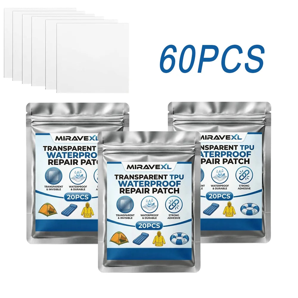 MIRAVEXL Transparent TPU Waterproof Repair Patch 10/20PCS Strong Adhesive Clear Tape forTent Inflatable Boat Raincoat Outdoor A Oasis Select 60PCS