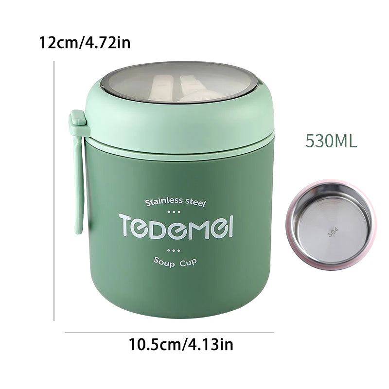 Stainless Steel Insulated Soup Thermos with Spoon Lunch Box Vacuum Cup Food Warmer Thermal Jar Container Cooler Oasis Select Green