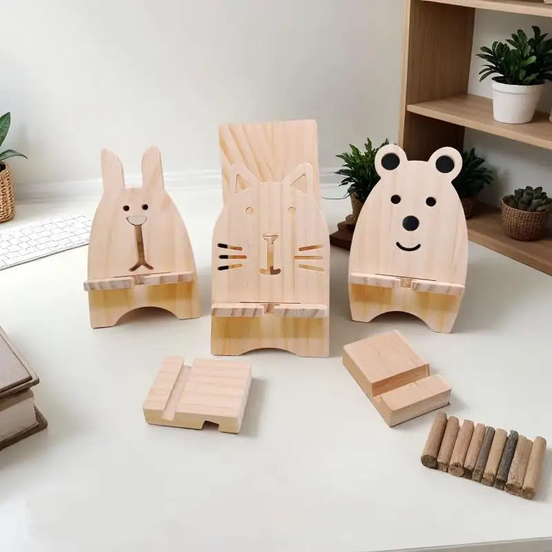 1PCS Wooden Foldable Phone Stand Creative Cartoon Shape Desktop Lazy Bracket Charging Base Oasis Select