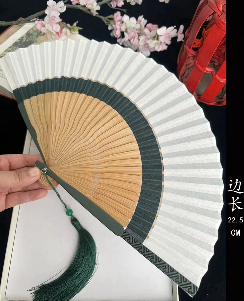 Antique Retro Portable Green Folding Fan Women's Portable Hanfu Cheongsam Folding Small Classical Dance Fan Chinese Fan Oasis Select 21