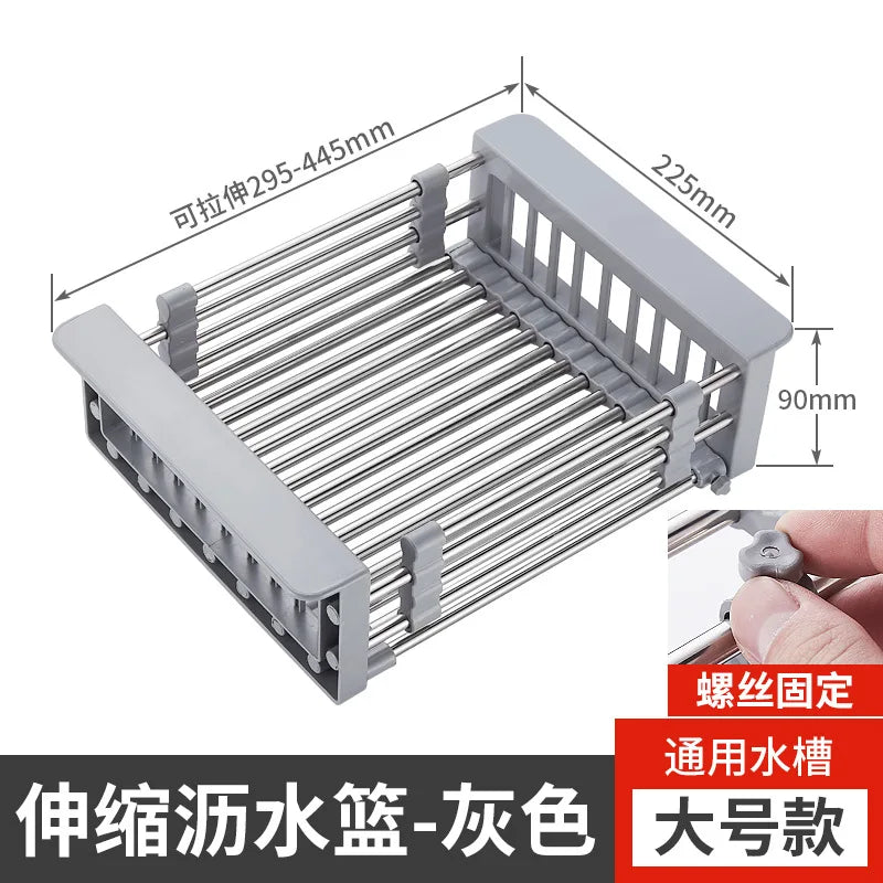Sink Drain Rack Drain Bowl Rack Hang Dishes Drain Basket Retractable Kitchen Sink Storage Rack Oasis Select green