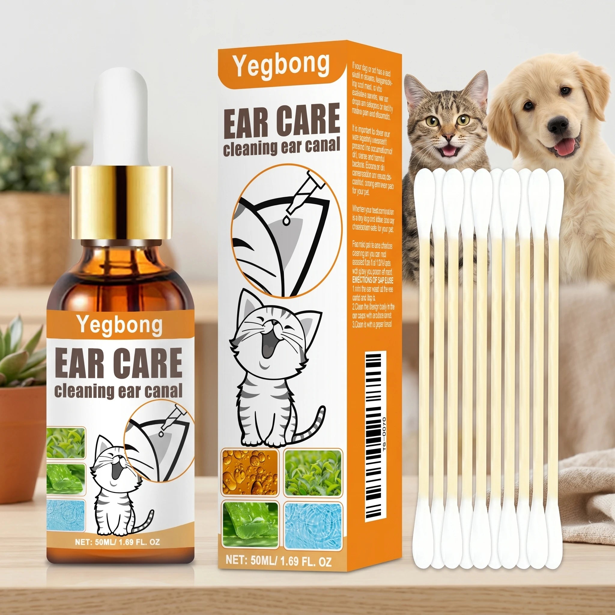 Ear Cleaner Drops Set Wax & Odor Remover Relieve Itching Clean Dirt Reduces Wax Buildup Ear Canal Cleaning Solution for Dogs Cat Oasis Select