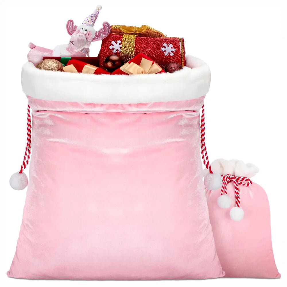 Velvet Red Santa Claus Gift Bags with Drawstring Large Capacity Xmas Santa Present Storage Bag Party Supply Xmas Present Bag Oasis Select
