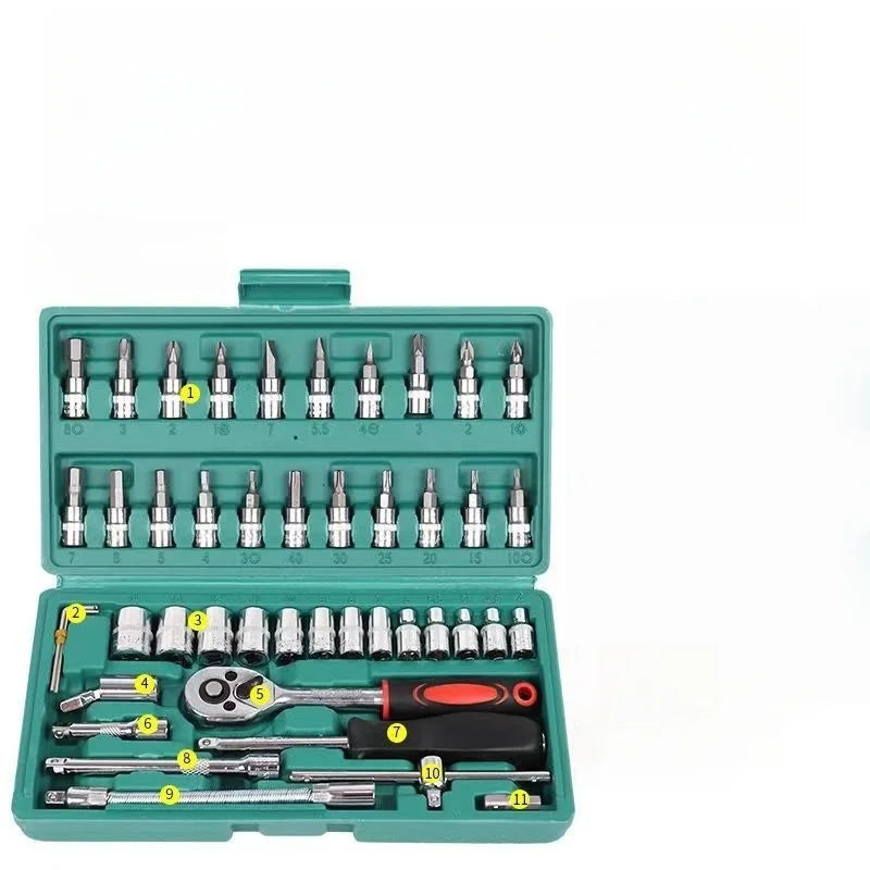 JUSTINLAU 1/4 Ratchet Wrench Set Home Hardware Repair Kit 46 Pieces Automotive Tool Screwdriver and Drill Bit Ratchet Set Oasis Select Green