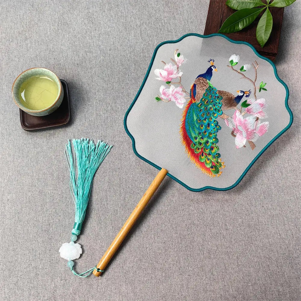 Chinese Silk Round Fan Double-sided Floral Embroidery Hand Fans