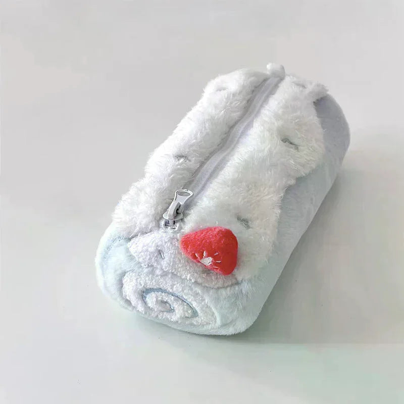 1Pcs Cute Cake Cosmetics Bag Swiss Roll Plush Pencil Case Kawaii Large Capacity Stationery Organizer School Girls Gift Oasis Select