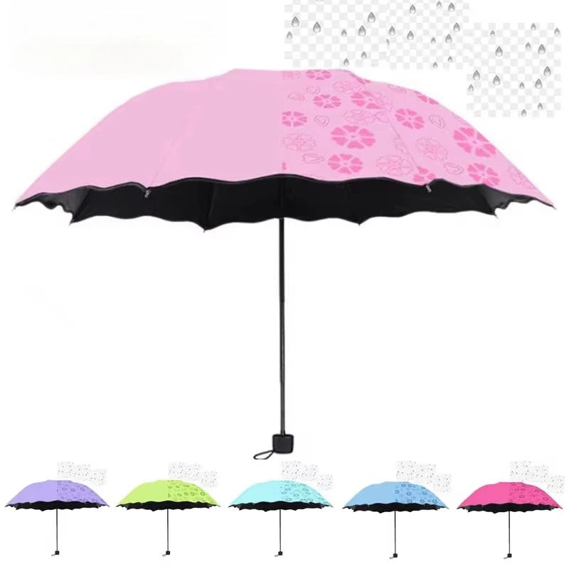 Portable Creative Water Flowering Umbrella Manual Black Coating UV Protection Sun Rain Dual Use Folding Parasol Oasis Select