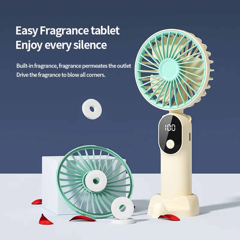 Portable Handheld Fan Mini USB Fan With 6 Speeds and Digital Display Foldable 3-in-1 Handheld Neck and Desktop Fan For Outdoor Oasis Select
