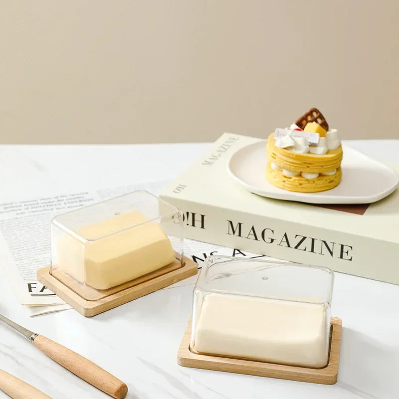 Nordic Countertop Bamboo Butter Dish Plate with Transparent Acrylic Lid Kitchen Storage Butter Container Box Butter Tableware Oasis Select