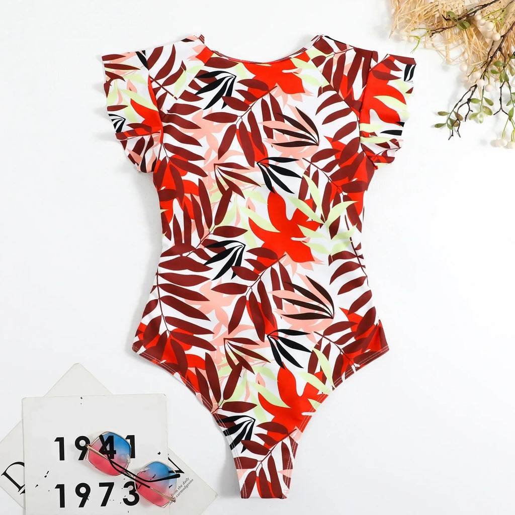 2024 Fashion Short Dress One-piece Swimsuit Zipper Swimsuit Sexy Bikini Women's Thickened Printed Swimming Beach Wear Summer Oasis Select