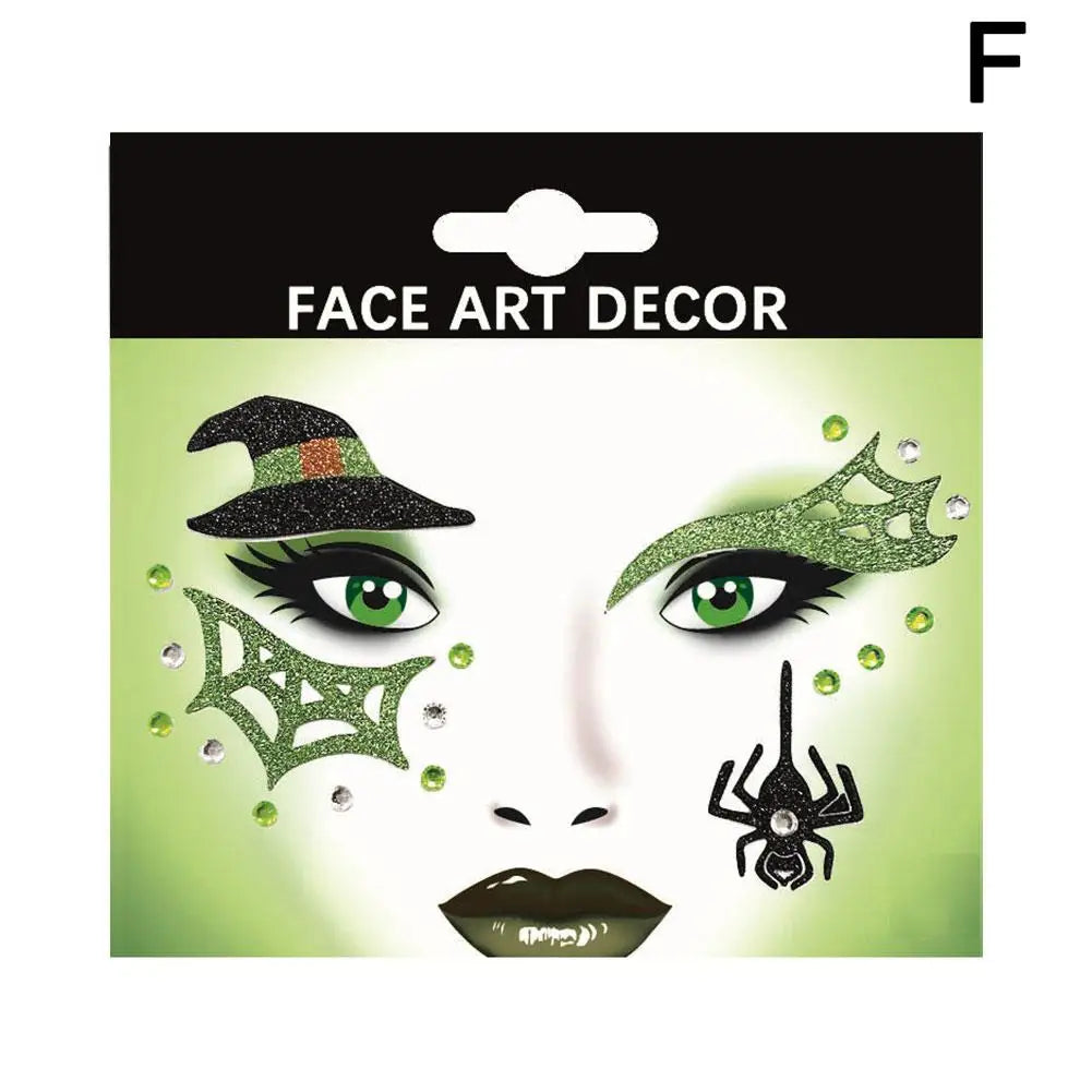 Halloween Theme Face Jewels Rhinestones Temporary Crystal Stickers Face Gems Self- Adhesive Glitter Jewel Tattoo Sticker Makeup Oasis Select F