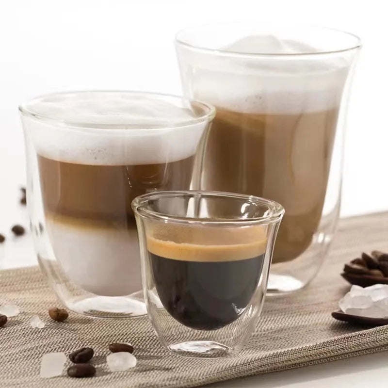 2pcs 80/150/220ml Double Wall Coffee Cup Heat Insulation Glass Cup Beer Milk Water Cups Transparent Cup Glass Drinkware Mug Oasis Select