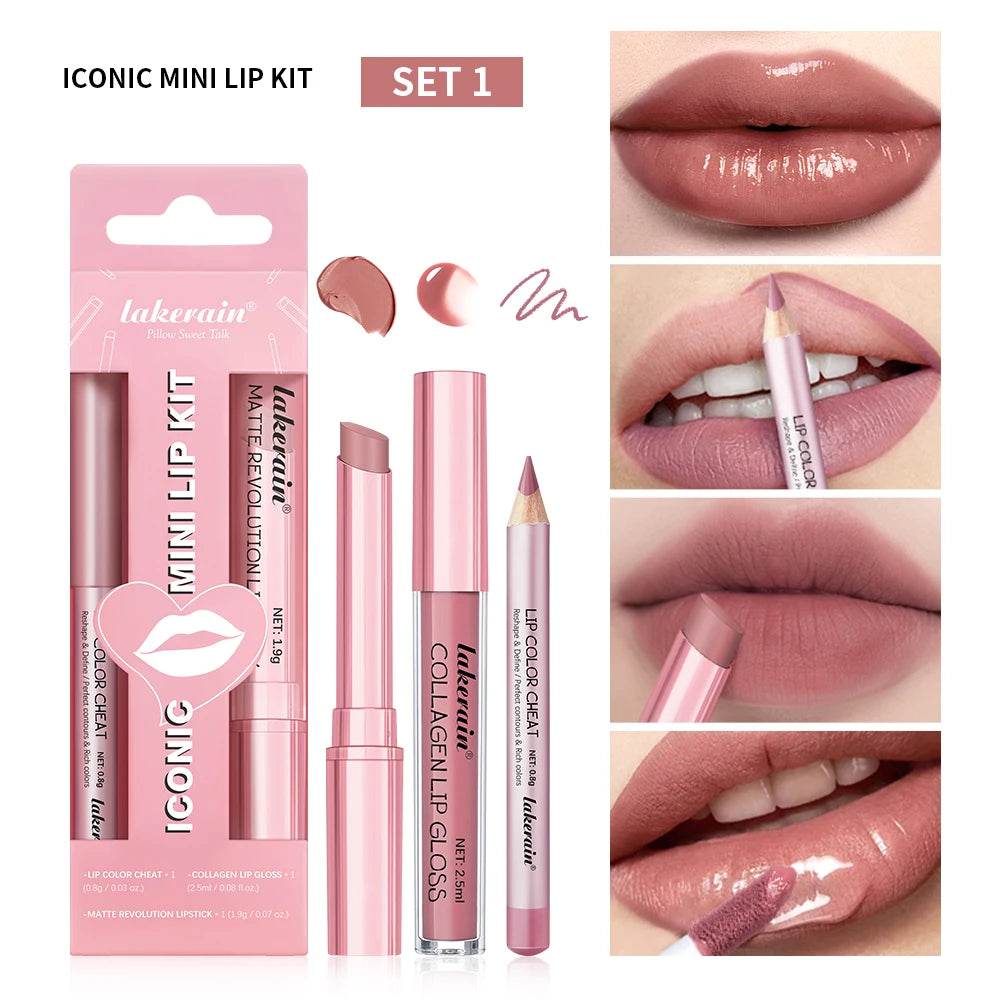 Waterproof Long Lasting Matte Black Lipstick Set Velvet Liquid Lip Gloss Lip Liner Set Red Stain Halloween Goth Makeup Oasis Select set1
