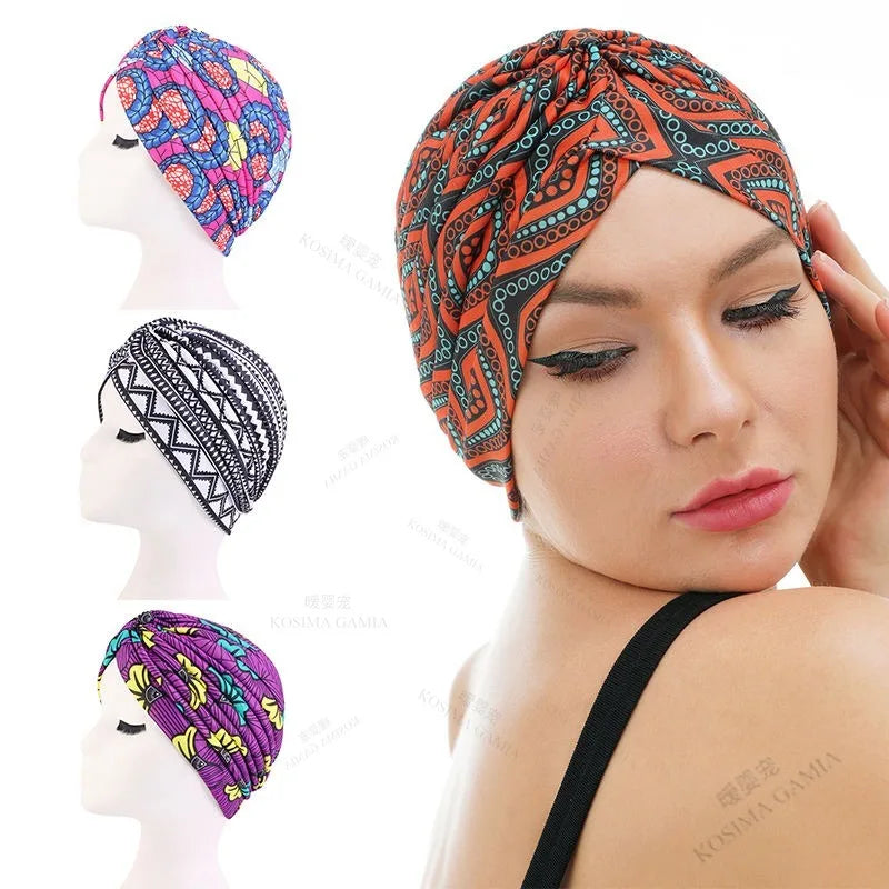 Fashion Printed Knot Turban Headwrap for Women Soft Chemo Cap Muslim Hijab Beanie Headscarf for Hair Loss and Daily Style Oasis Select
