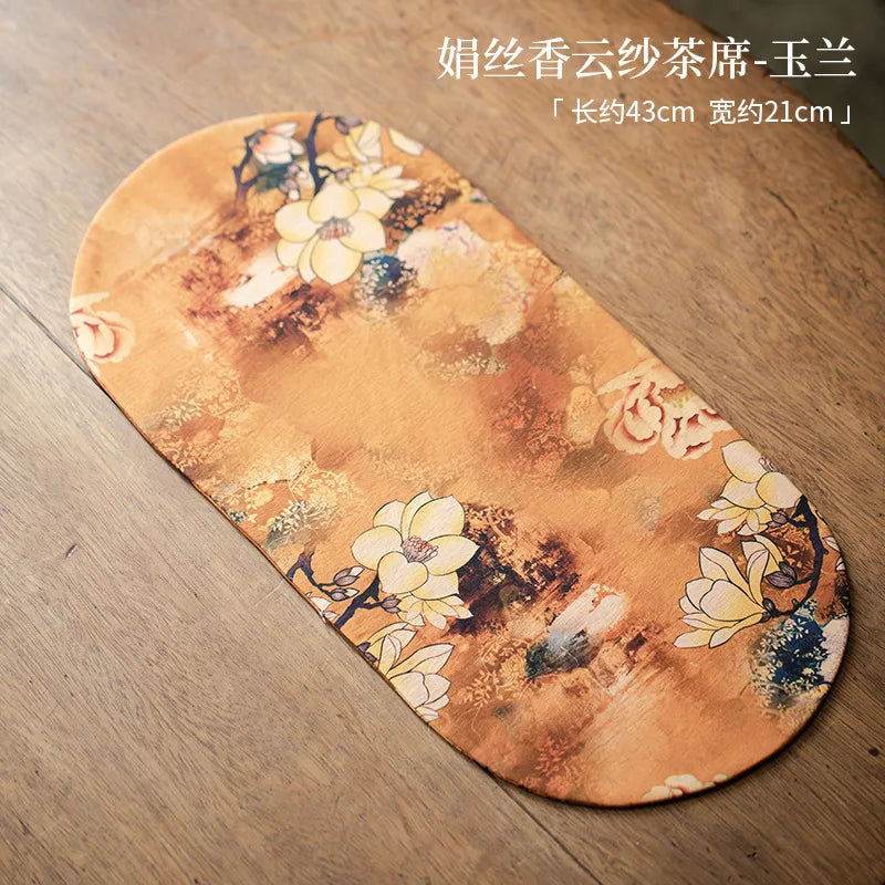 Double-sided Silk Fragrant Cloud Yarn Tea Mat Chinese Style Tea Table Heat Insulation Waterproof Mat Chinese Zen Dry Foam Mat Oasis Select Tea Mat - Magnolia