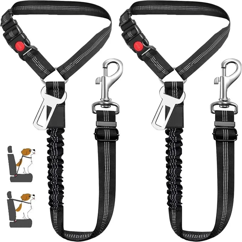2 in 1 Heavy-Duty Elastic Dog Car Seat Belt Safety Harness, Crash Tested for Pets, Adjustable Travel Tether for Truck SUV Car Oasis Select