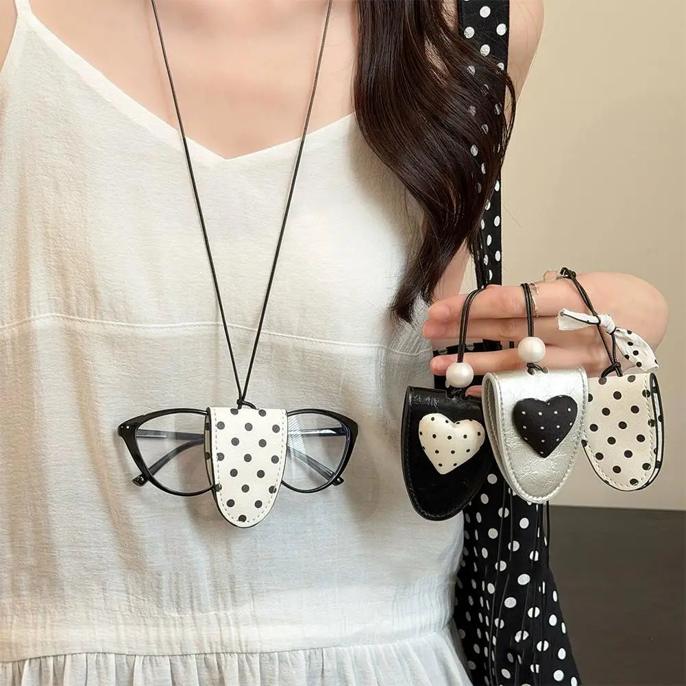 Leather Sunglasses Case Hanging Neck Glasses Storage Bag Unisex Portable Eyewear Pouch Pendant Key Holder Sweater Chain Oasis Select