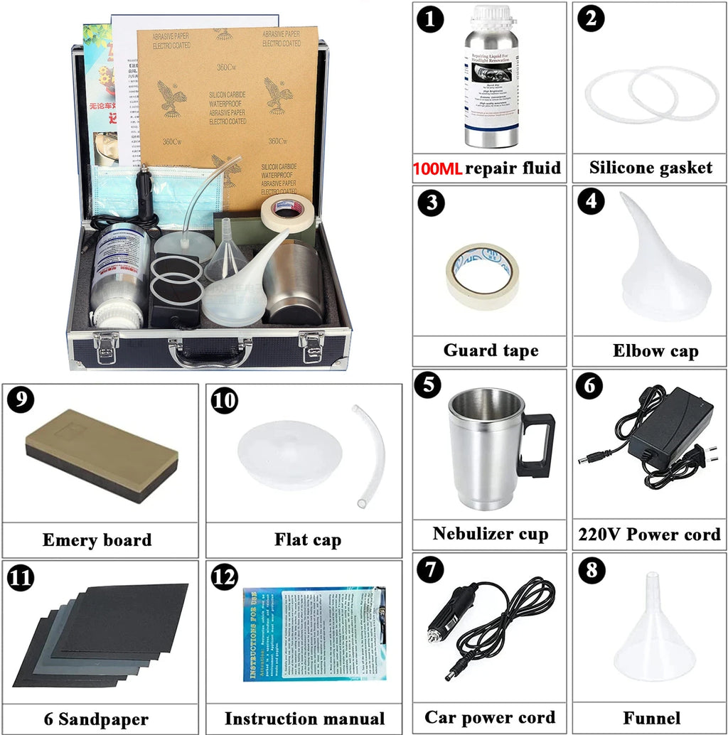 Car Headlight Polish Restoration Kit Car Headlamp Repair Renovation Kit 50ml/100ml Headlights Liquid Polymer Clean Auto Tool Set Oasis Select 100ml Toolbox Kit