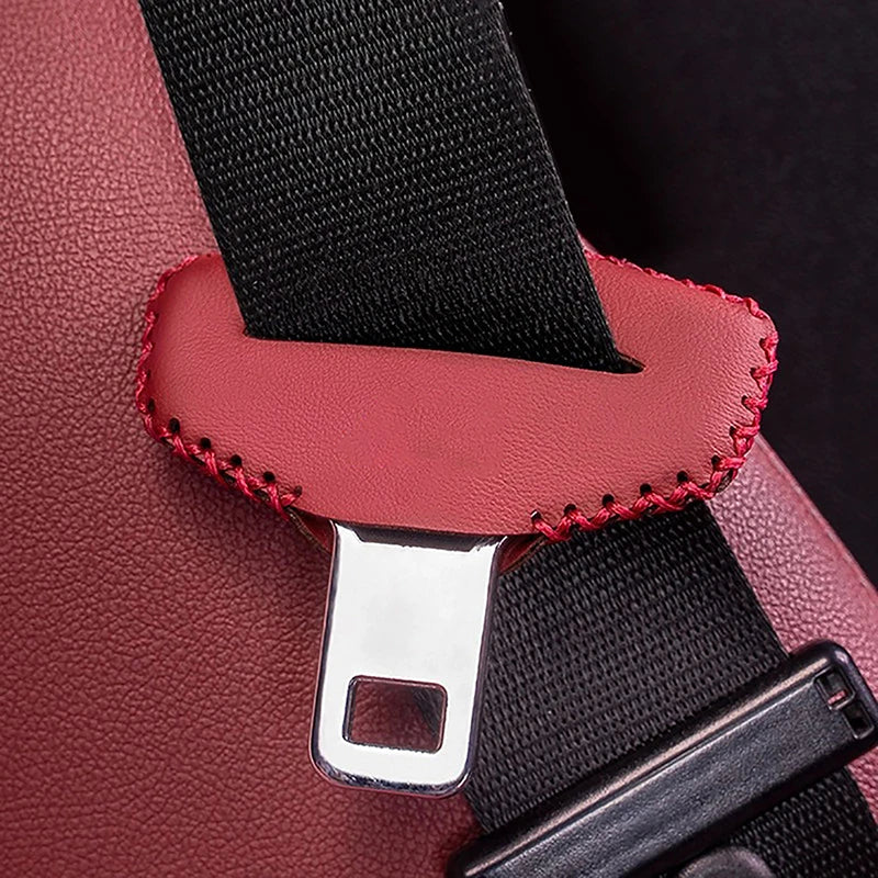 Universal Car Seat Belt Buckle Clip Cover Protector Leather Interior Button Case Anti-Scratch Cover Safety Belt Protective Cover Oasis Select Wine red