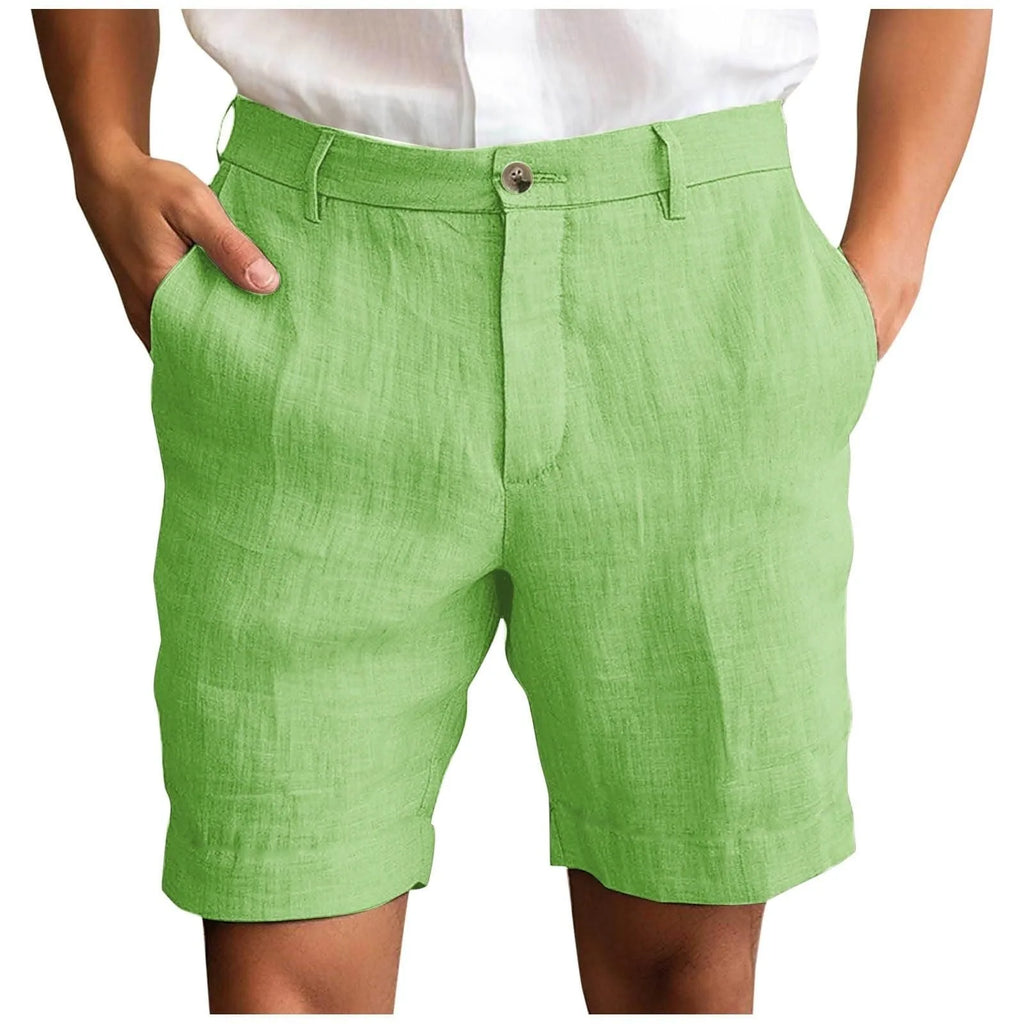 Summer Cotton Linen Shorts for Men Solid Casual Button Pocket Beach Shorts Men's Comfortable Simple Vacation Leiture Pants Oasis Select