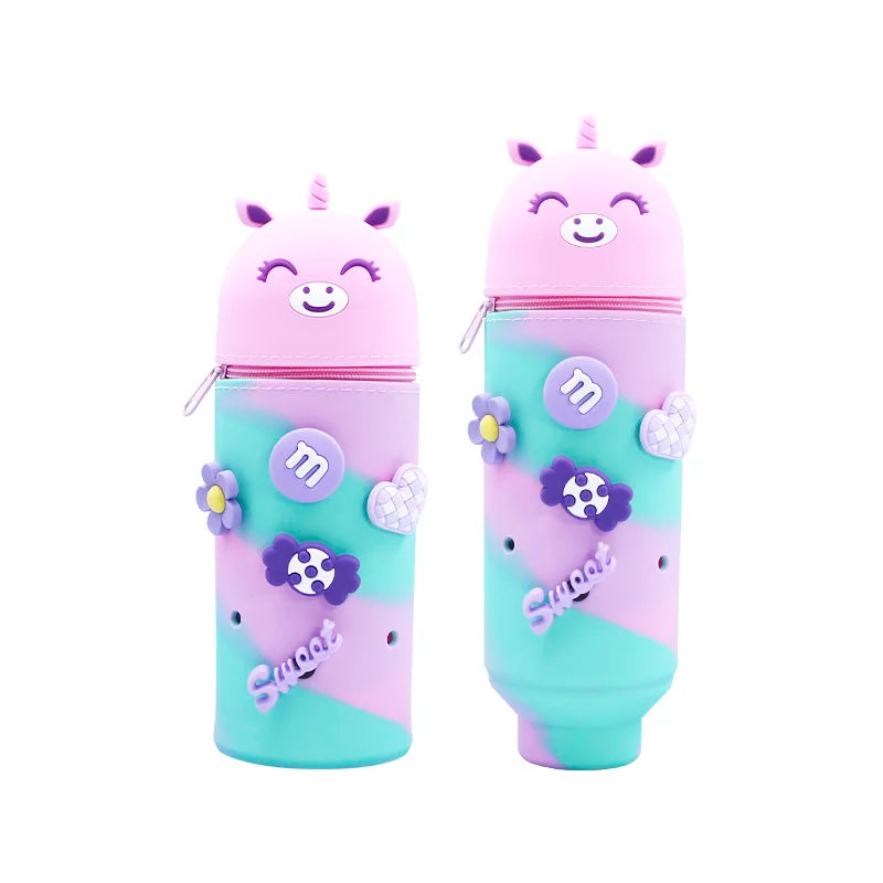 Cute Animal Pencil Case, 2-in-1 Pencil Bag with Zipper Pen Holder, Soft Silicone Pencil Case, Suitable for School Office Oasis Select New Style 6